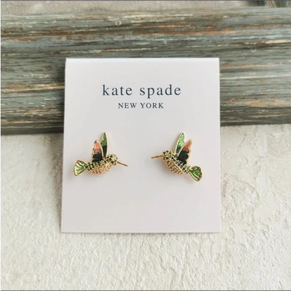 Rare Kate Spade Hummingbird Earrings with Green and Gold - Picture 6 of 9